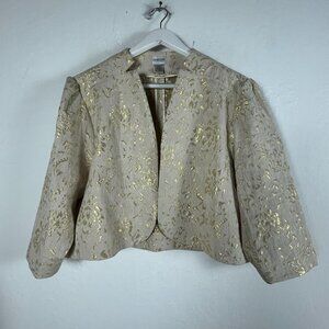 Chico's Womens Silk Blend Textured Gold Metallic Floral Blazer Jacket 3 Ivory